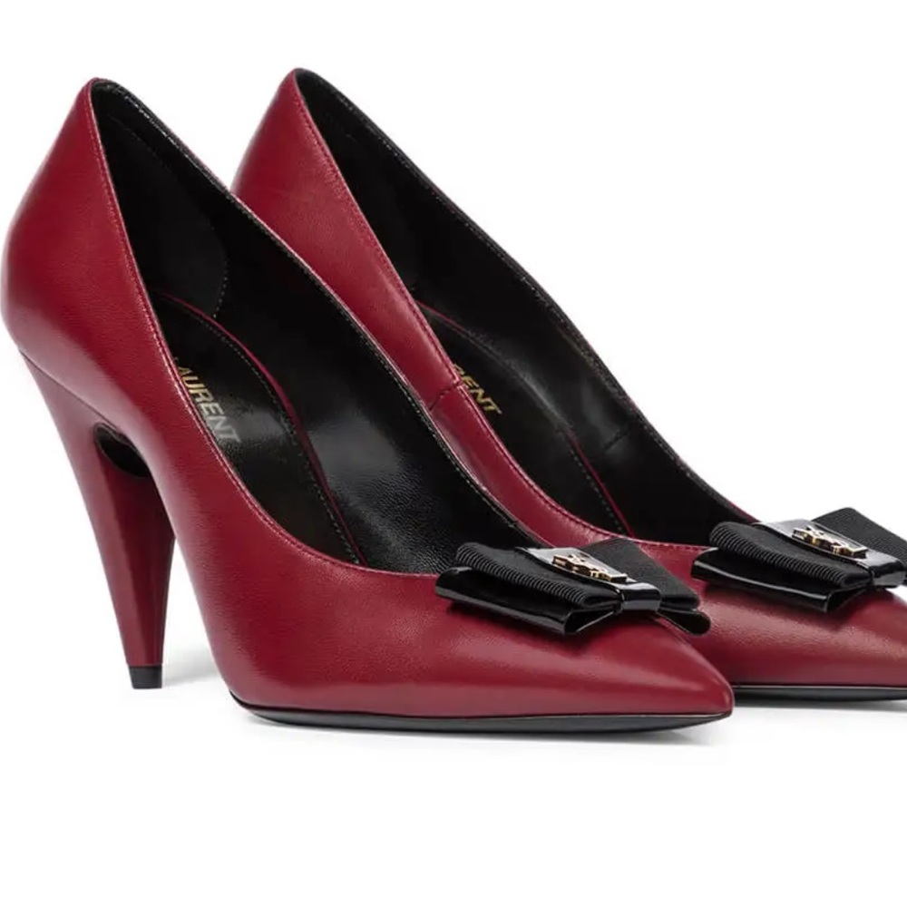 Saint Laurent Burgundy Heels with Black Bow with original box duffel bag 4shoes - Picture 9 of 9